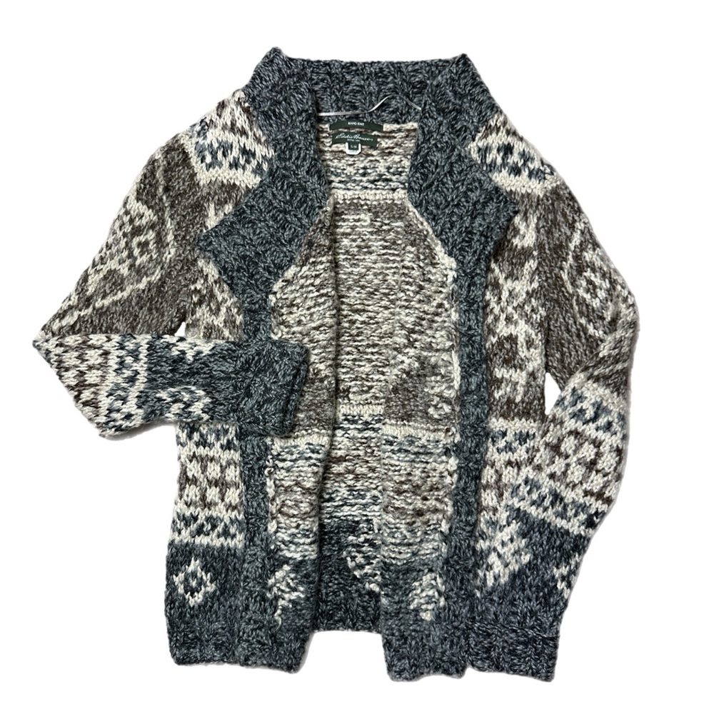 Eddie Bauer Gray and Cream Patterned Cardigan